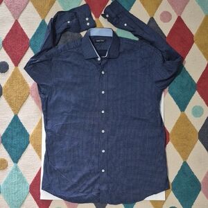 Nautica Navy Micro-Check Long-Sleeve Button-Down Shirt